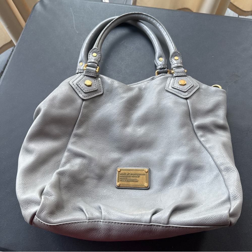 Vintage Marc By Marc Jacobs Q Fran Large Grey Pebbled Leather Shoulder Tote Bag